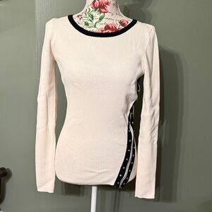 Zara Cream and Black Long Sleeve Top